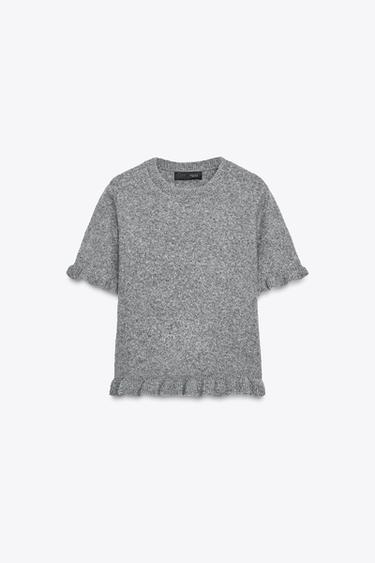 KNITTED SHORT SLEEVE SWEATER WITH RUFFLES - Grey by Zara - Image 2