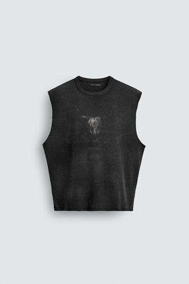 ТРИКОТАЖНЫЙ ТОП БЕЗ РУКАВОВ С ПРИНТОМ — ЧЕРНЫЙ от Zara