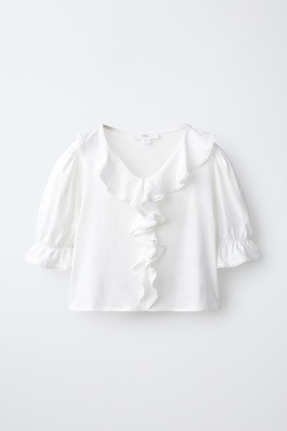 BLUSA ROMÁNTICA VOLANTES - Blanco roto de Zara - Imagen 0