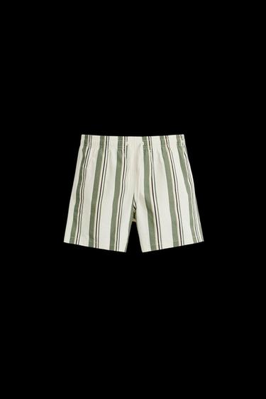 STRIPED MID-LENGTH SWIMMING TRUNKS - Ecru by Zara - Image 0