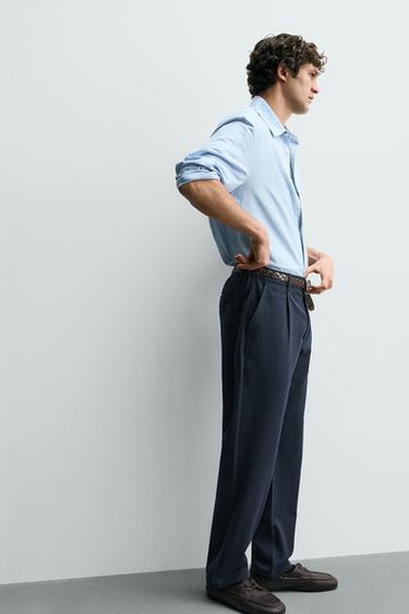 COMFORT STRAIGHT-LEG TROUSERS - Navy blue by Zara - Image 5