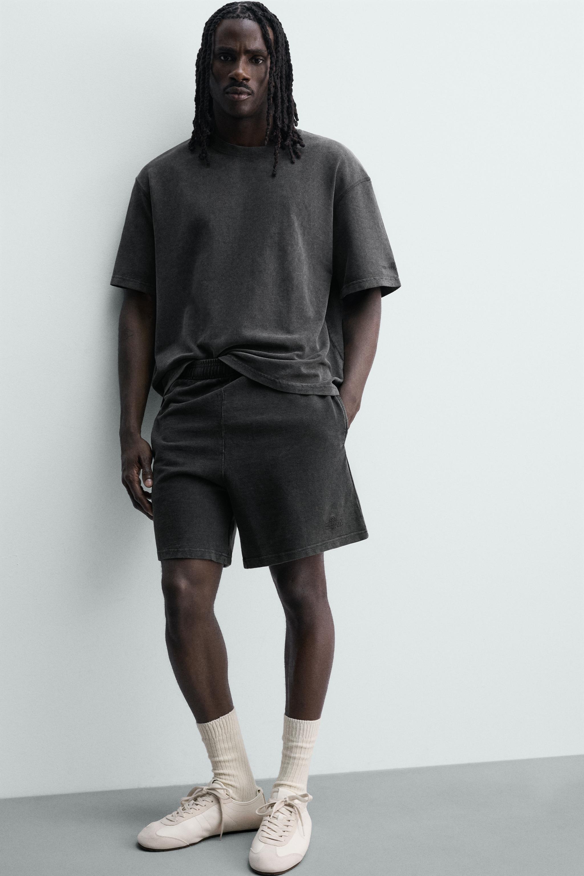 Мужские шорты Zara WASHED WAFFLE TEXTURE SWEATSHORTS — фото 5