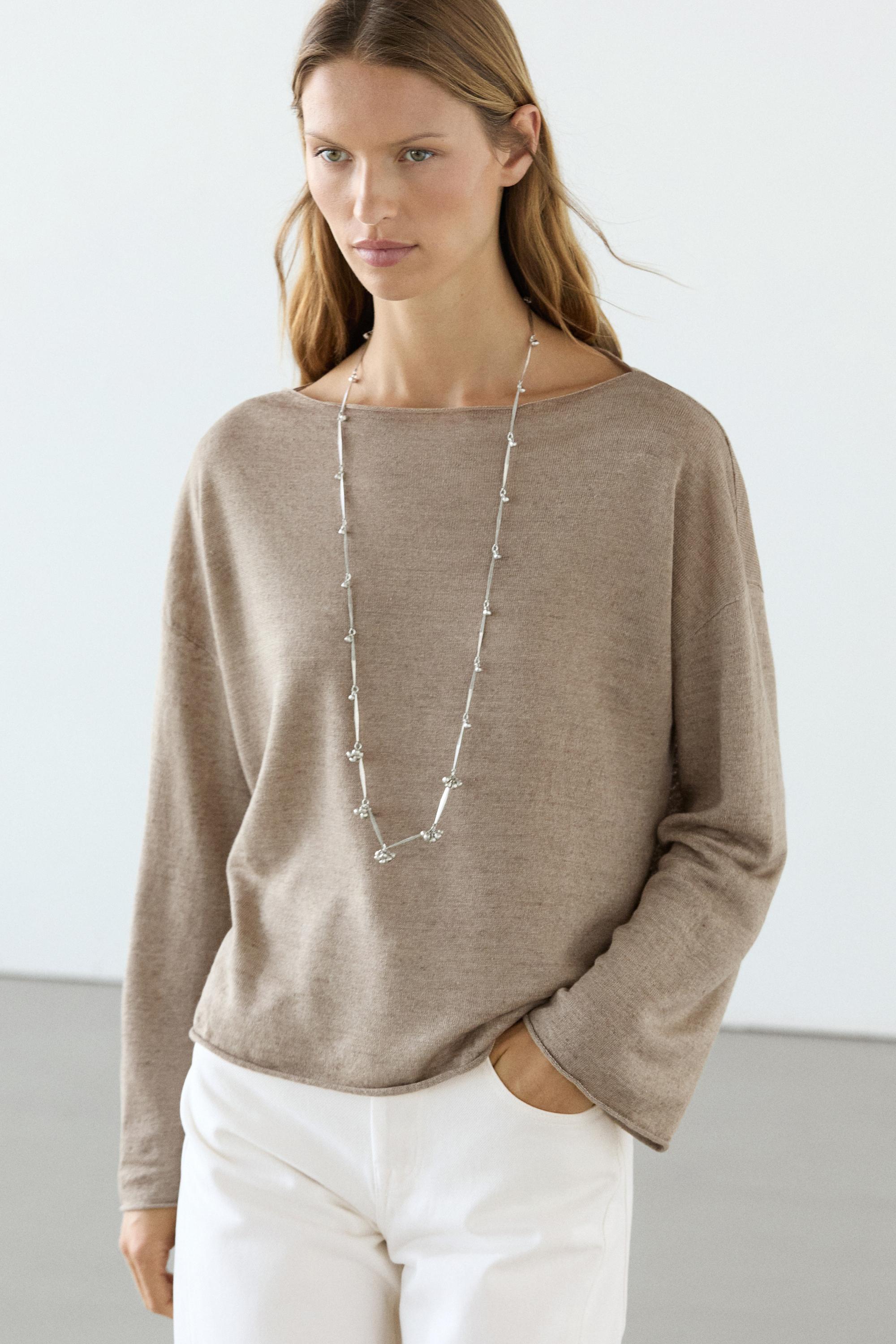 100% linen knit boat neck sweater