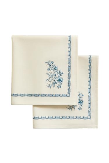 PACK OF FLORAL SATIN NAPKINS (PACK OF 2) - Blue by Zara