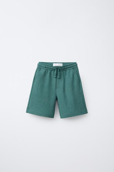 Zara SLIM FIT TOWELING TEXTURE BERMUDA SHORTS - Bottle green