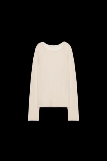Zara LONG SLEEVE T-SHIRT WITH WOOL - Ecru - Image 0