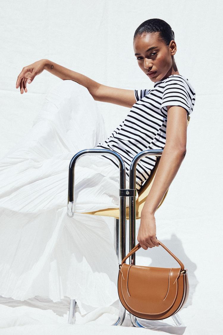 CANVAS TOPSTITCH CROSSBODY BAG Dark tan ZARA Canada