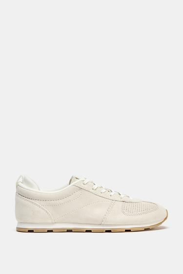 SPLIT SUEDE RUNNING TRAINERS - Ecru White by Zara - Image 0