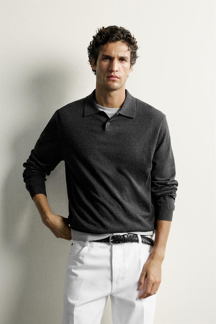 COTTON/CASHMERE KNIT POLO SHIRT