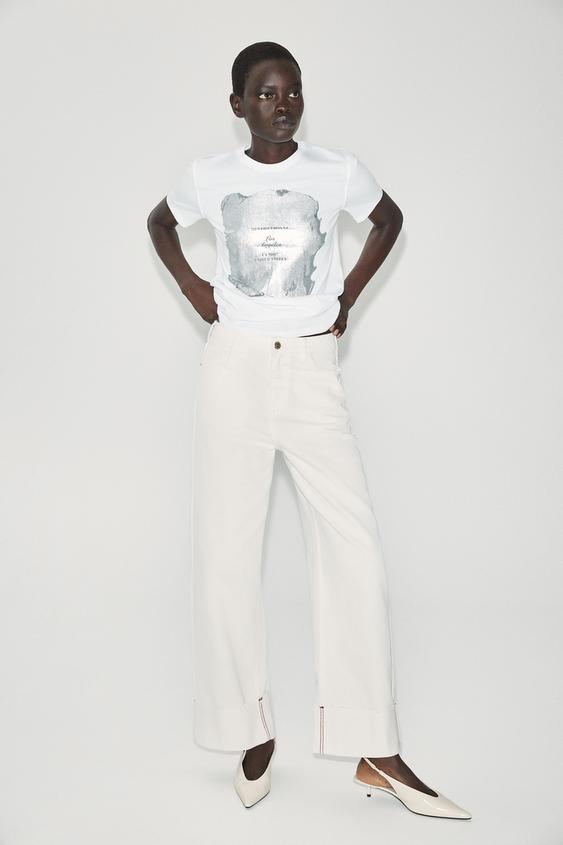 CAMISETA METALIZADA MANGA CORTA - Plata de Zara - Imagen 0