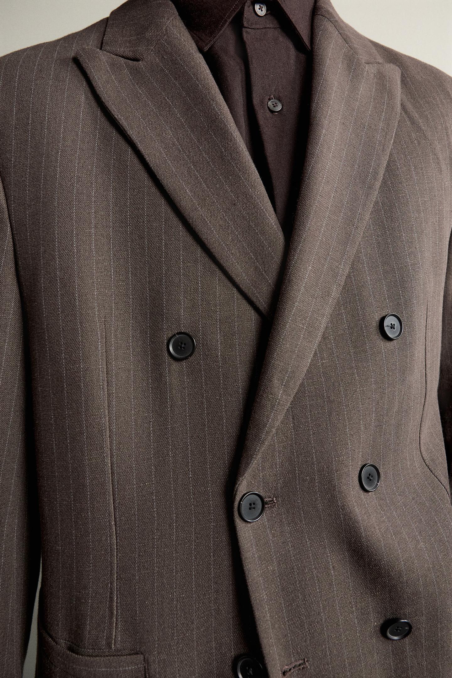 Мужской пиджак Zara Pinstripe Double-Breasted Suit Blazer, цвет: Коричневый — фото 6