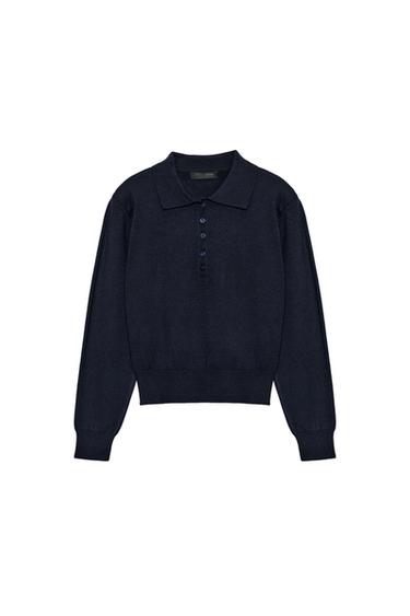 ТРИКОТАЖНИЙ ПОЛО З ПІДПЛІЧНИКАМИ - Блакитний Zara