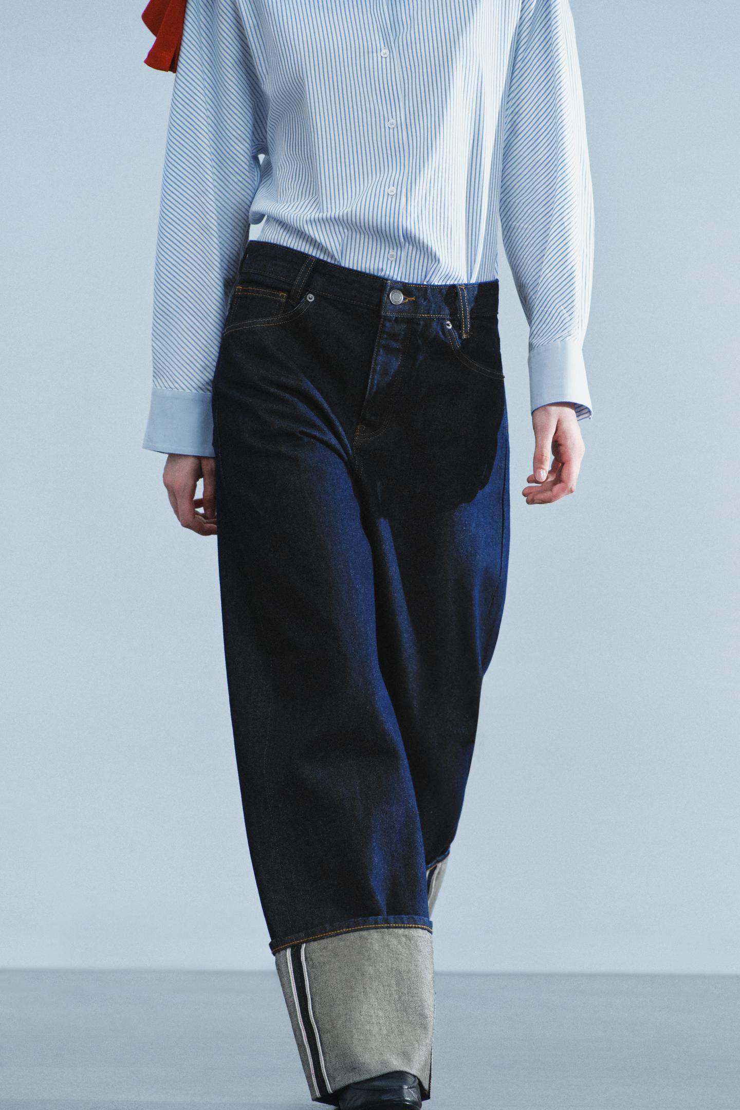 Женские джинсы Zara ZW Collection Low-Rise Turn-Up, цвет: Синий — фото 3