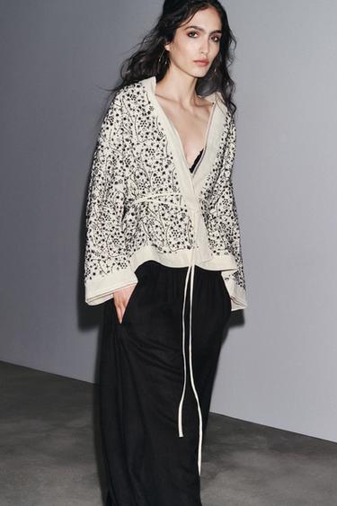ZW COLLECTION EMBROIDERED KIMONO WITH LINEN - Beige by Zara - Image 3