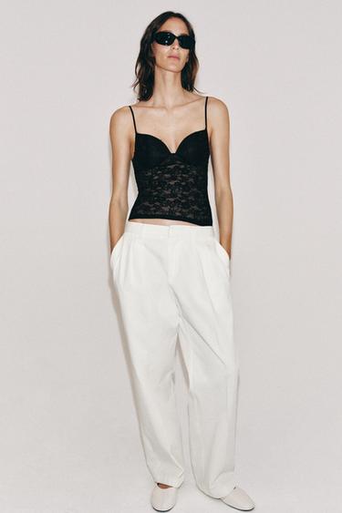 Zara LACE STRAP TOP - Black