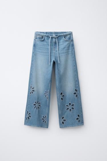 WIDE-LEG JEANS WITH FLOWERS - Blue by Zara