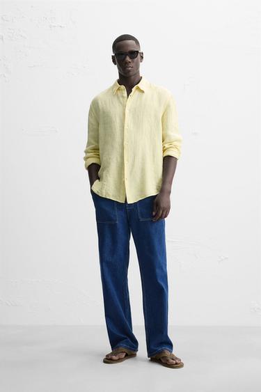 100% LINEN SHIRT - Yellow by Zara - Image 0