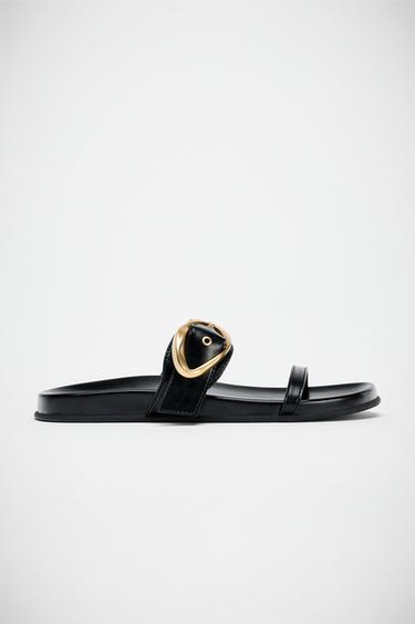 SANDALS WITH BUCKLE STRAP - Black by Zara
