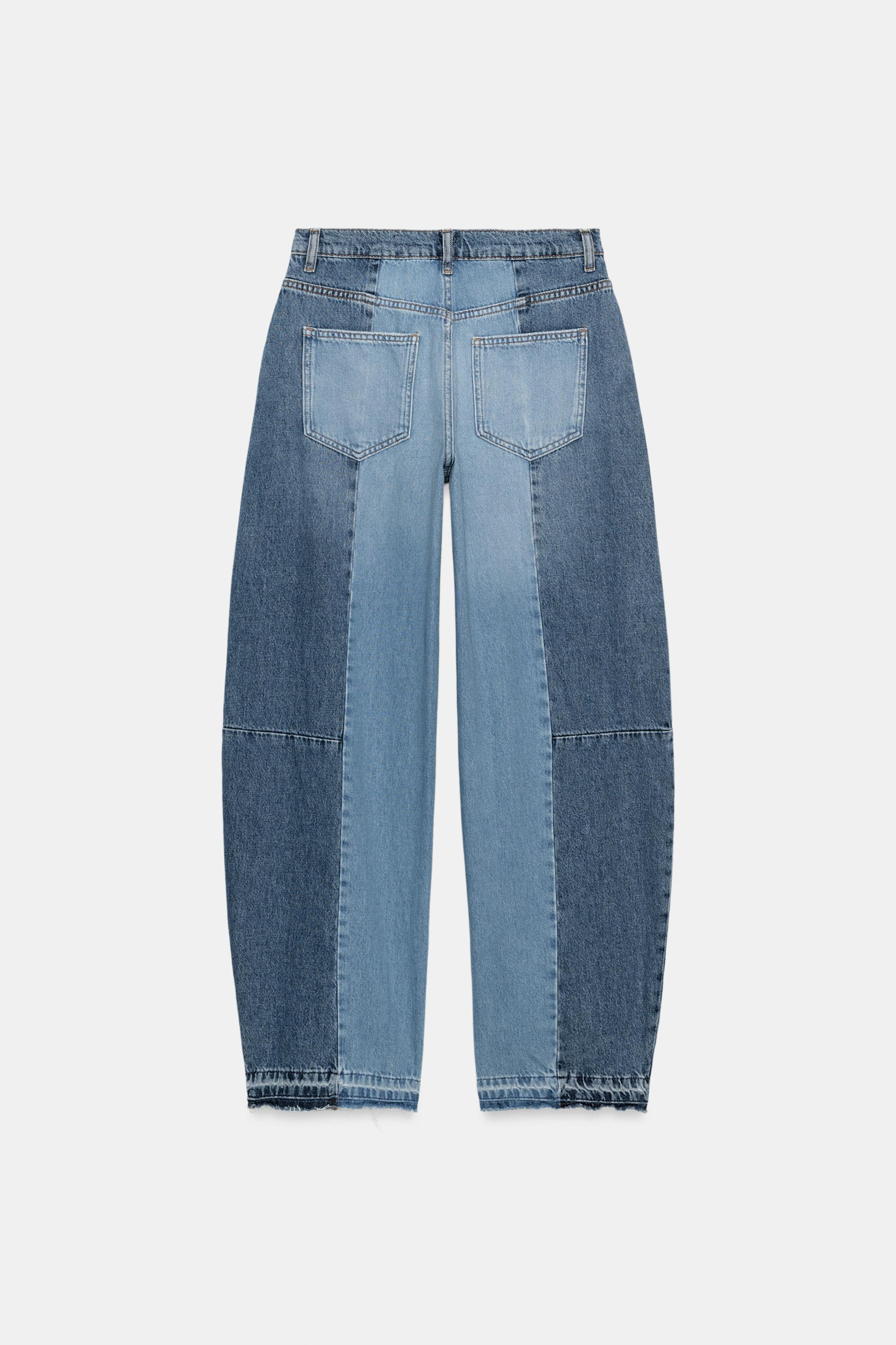 ZW COLLECTION MID-RISE PATCHWORK BARREL JEANS - Blue | ZARA United