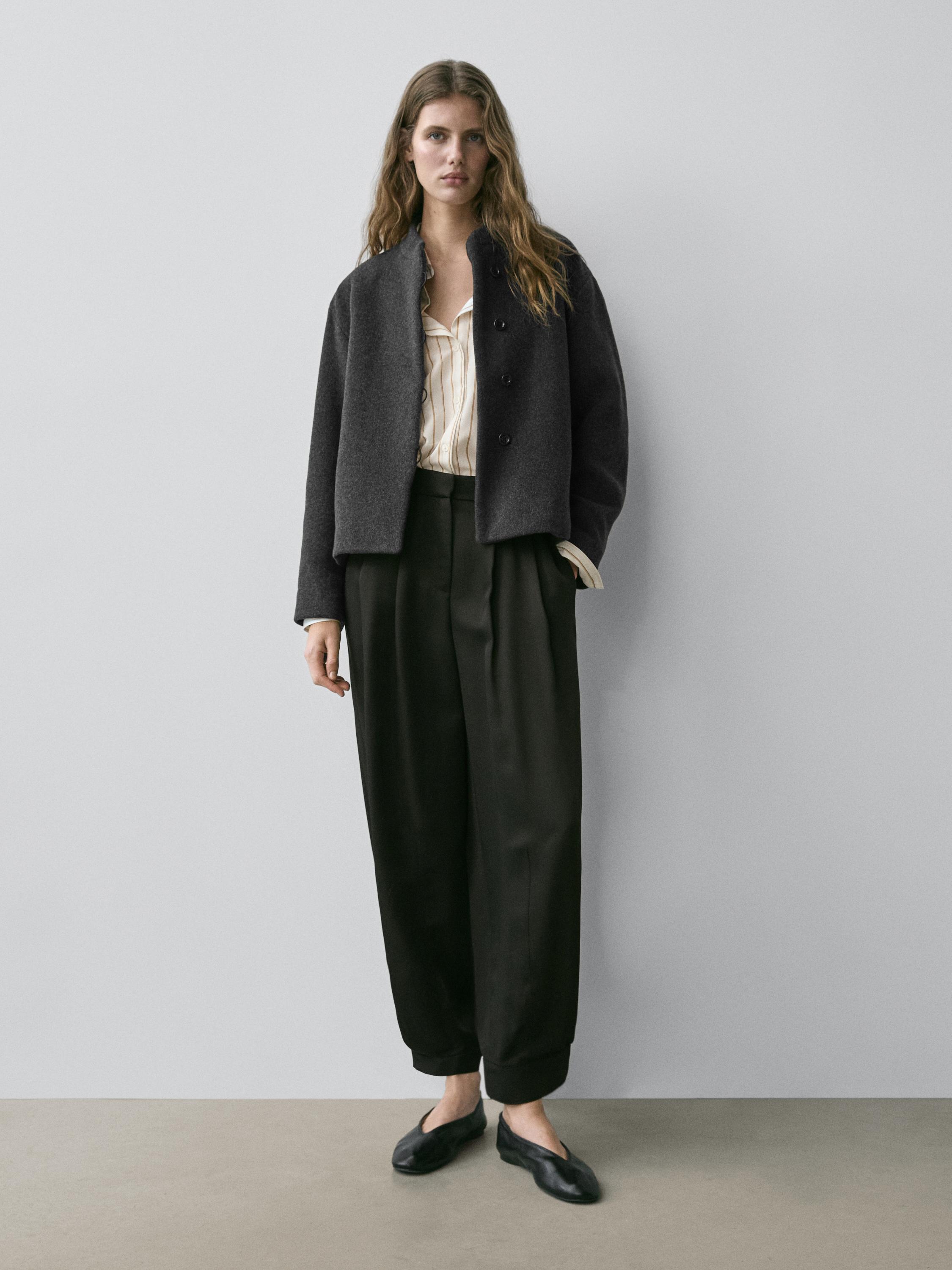 Wool blend jacket with collar detail