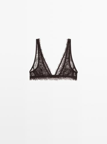 Zara Lace bralette with floral detail - Brown