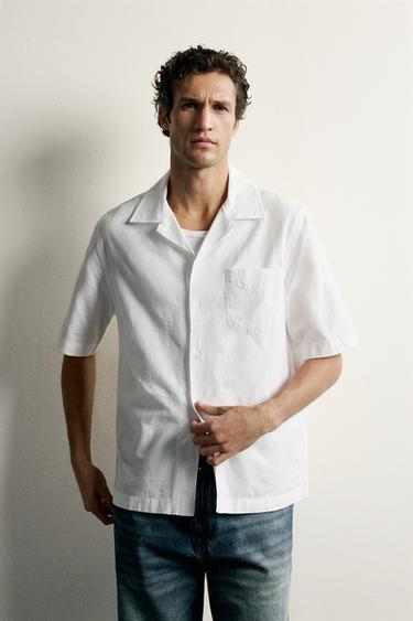 COTTON-VISCOSE JACQUARD SHIRT — Oyster-white 2