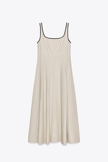 ROBE MIDI LISERÉS CONTRASTE - Beige clair de Zara - Image 4
