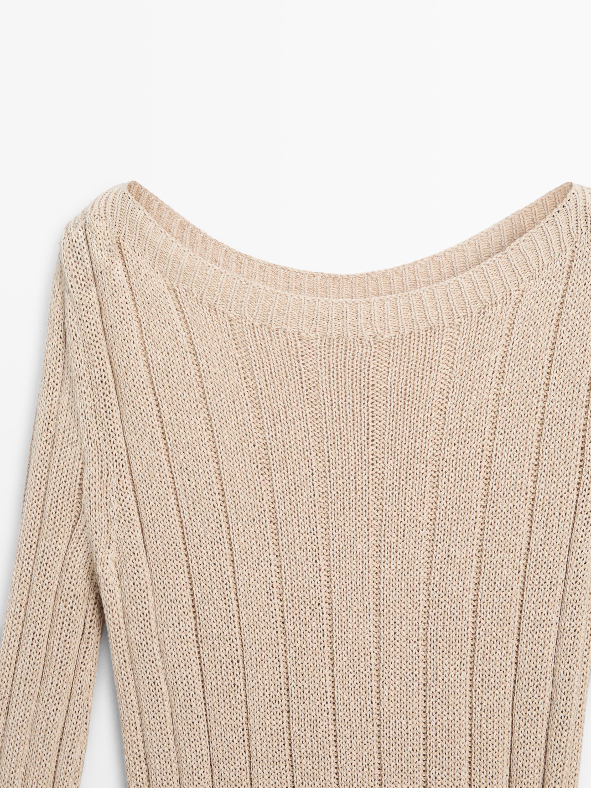 Pull maille col bateau coton mélangé