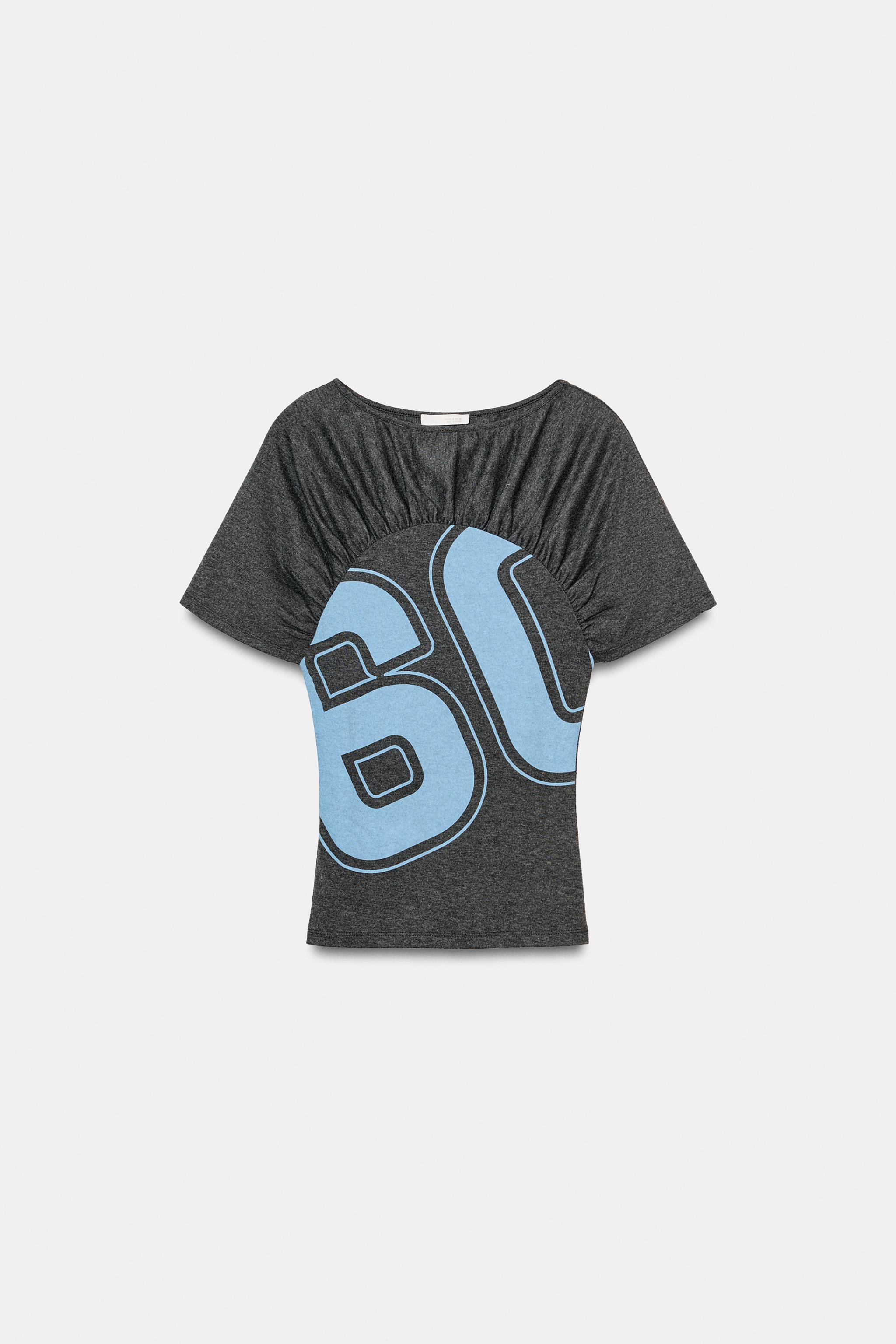 GATHERED NUMBER T-SHIRT — Grey