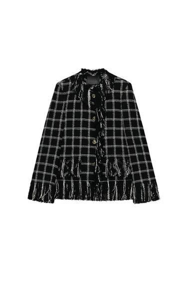 ZW COLLECTION CHECK FRINGED JACKET - Black / White by Zara