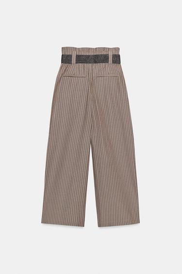 STRIPED TROUSERS WITH BELT - Brown by Zara - Image 6