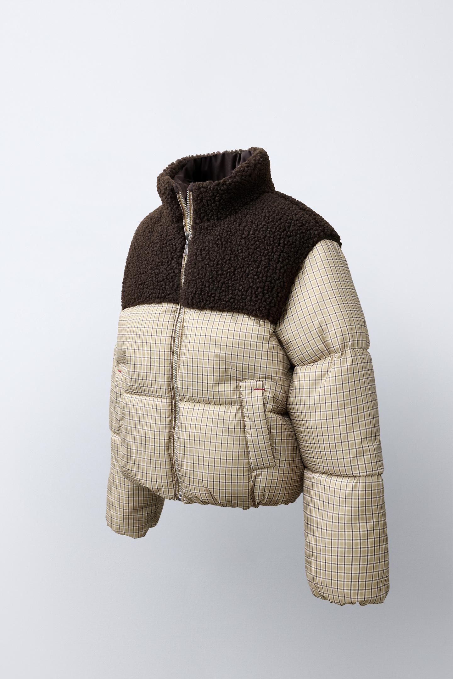 Детская куртка Zara Checked Faux Shearling Padded, цвет: Экрю / Коричневый — фото 2