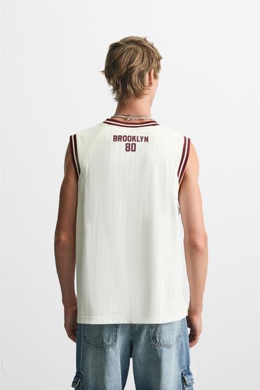 CONTRAST VARSITY TANK TOP - Ecru by Zara - Image 2