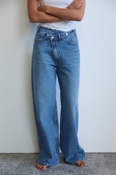 JEANS TRF WIDE LEG CINTURA CRUZADA TIRO ALTO - Azul de Zara