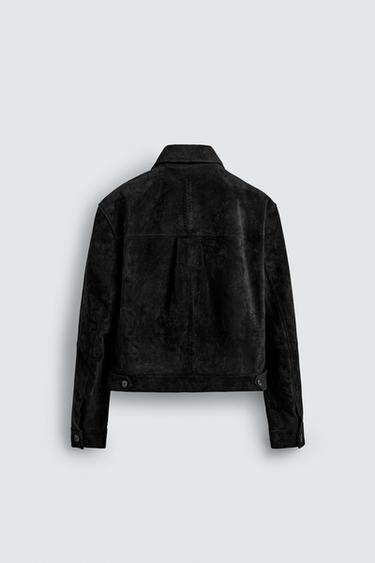 CROPPED SUEDE LEATHER JACKET - Black by Zara - Image 8