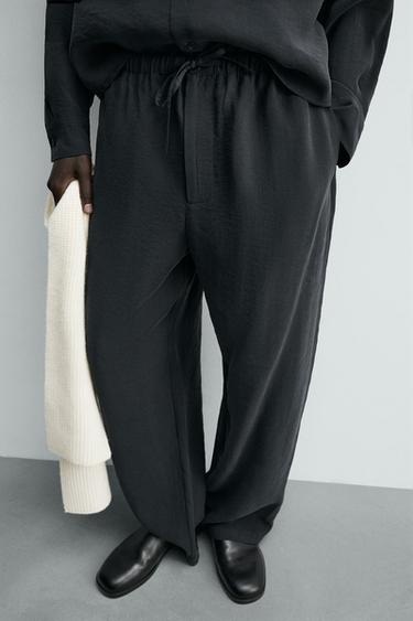Zara FLOWY RELAXED FIT PANTS - Black