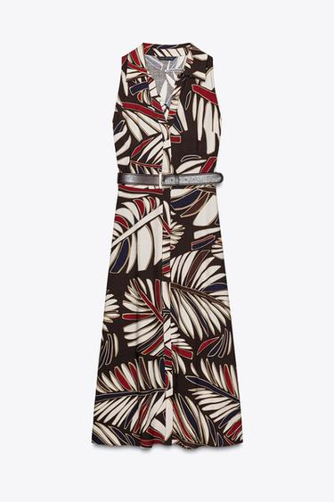 ROBE MI-LONGUE IMPRIMÉE AVEC CEINTURE - Multicolore de Zara - Image 4