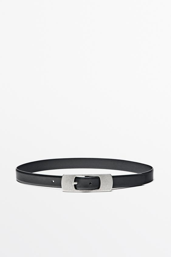 Cinturón hebilla plana piel napa - Negro de Zara - Imagen 0