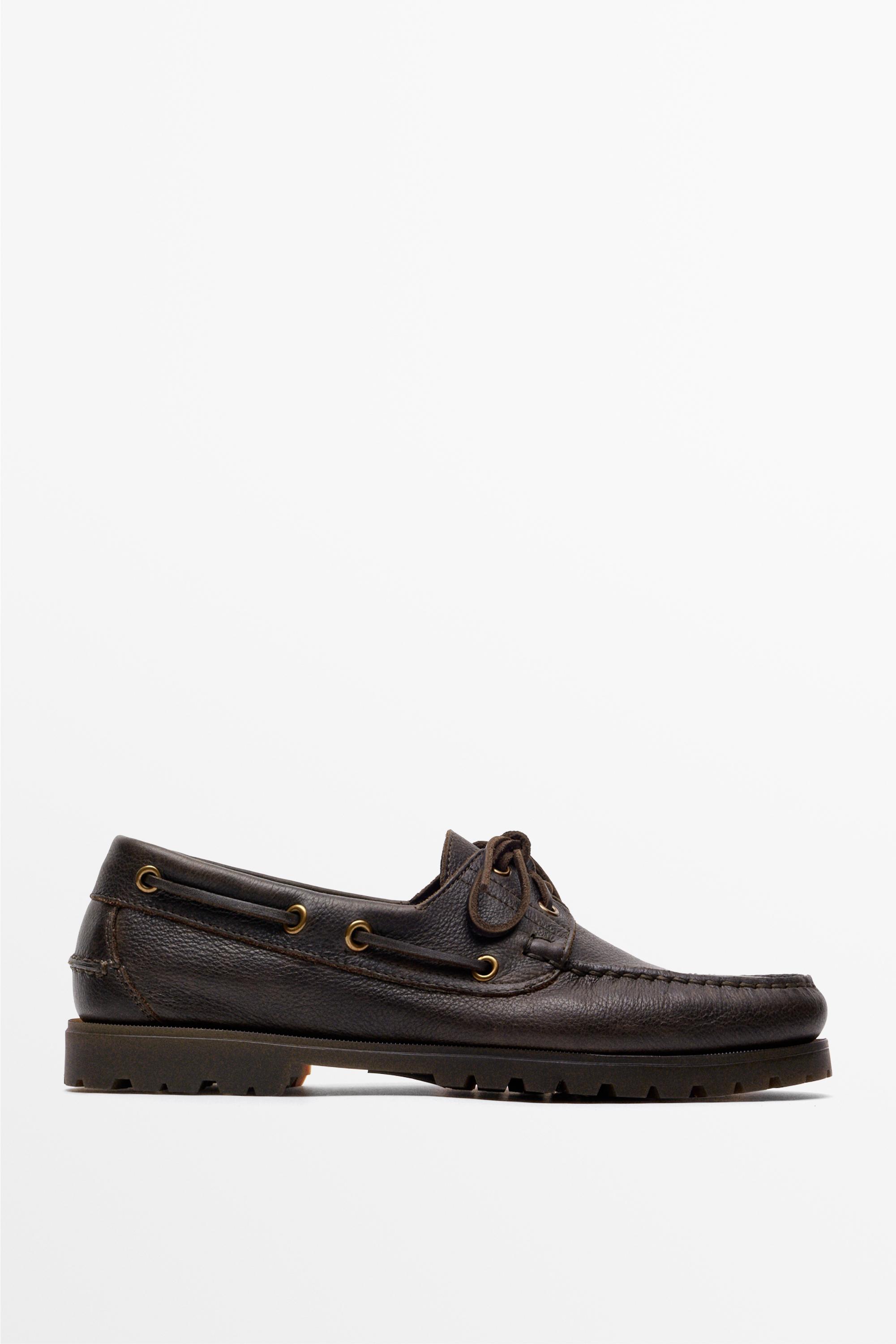 Nappa leather boat shoe — Dark brown