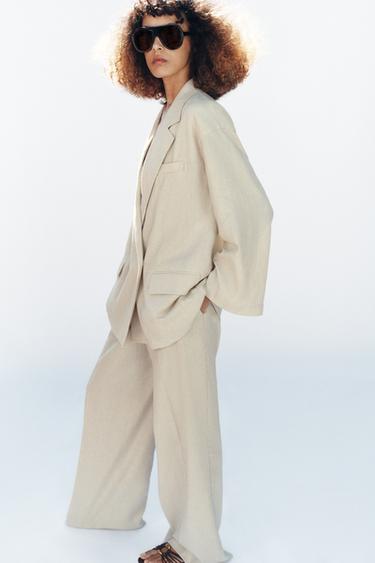 VESTE À BOUTONNAGE CROISÉ AVEC LIN - Beige clair de Zara - Image 4