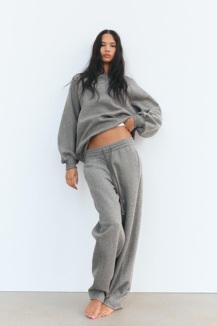 Sudaderas Zara Shimmery Text Print Plush Mujer Gris En Sudadera