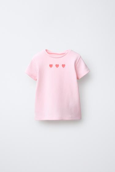 CAMISETA RIB CORAZONES CUT OUT - Rosa pastel de Zara
