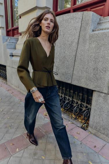 CARDIGAN WITH BELT - Dark khaki by Zara