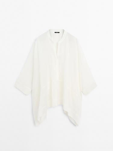 Zara Semi-sheer long flowing shirt - Oyster-white