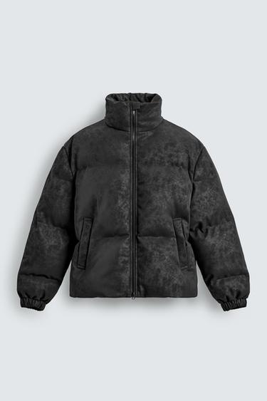WASHED LEATHER-EFFECT PUFFER JACKET - Black by Zara
