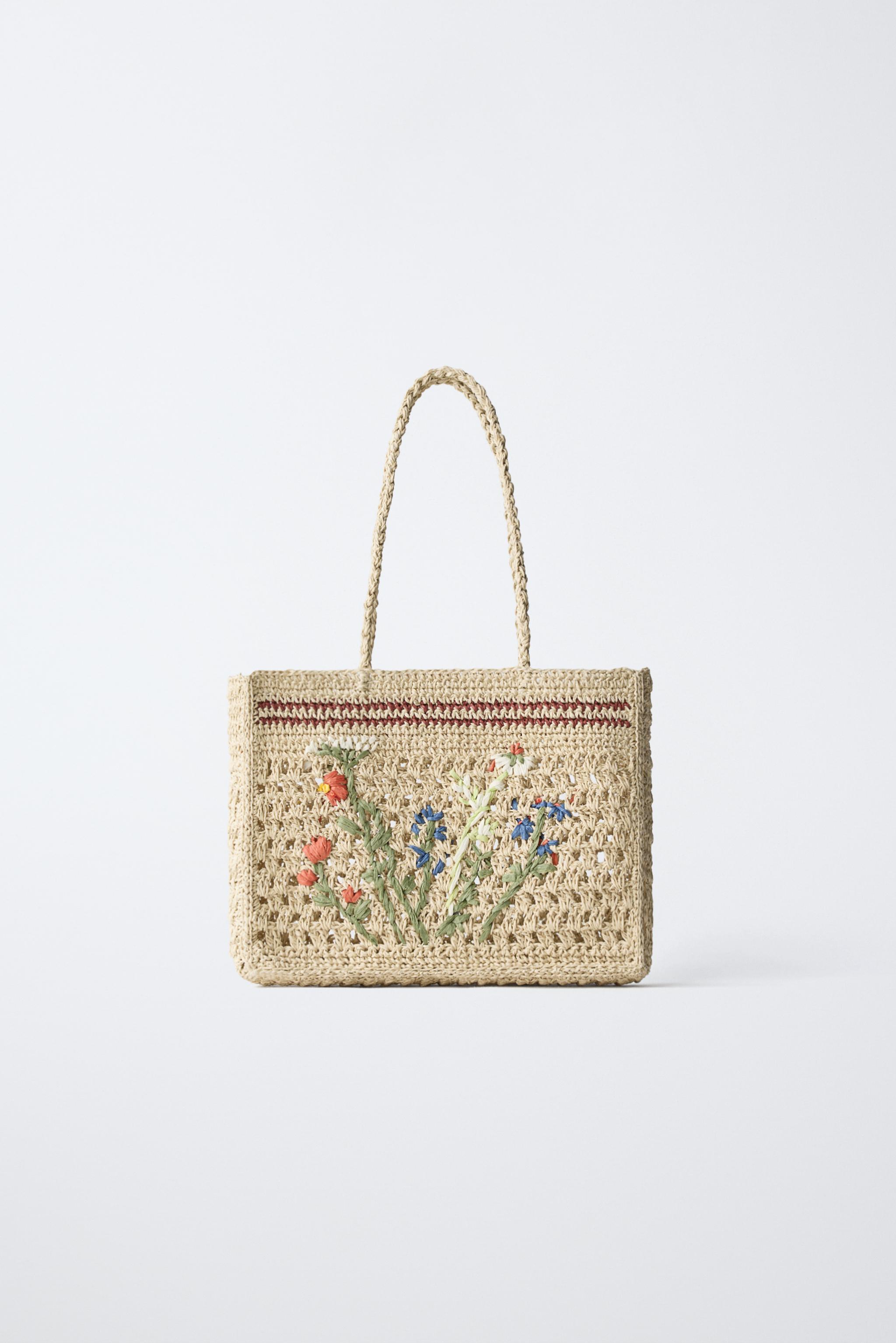 SAC SHOPPER EN RAFIA À FLEURS