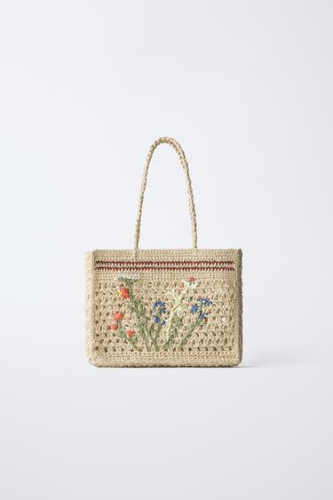 FLORAL RAFFIA TOTE BAG - Ecru White by Zara