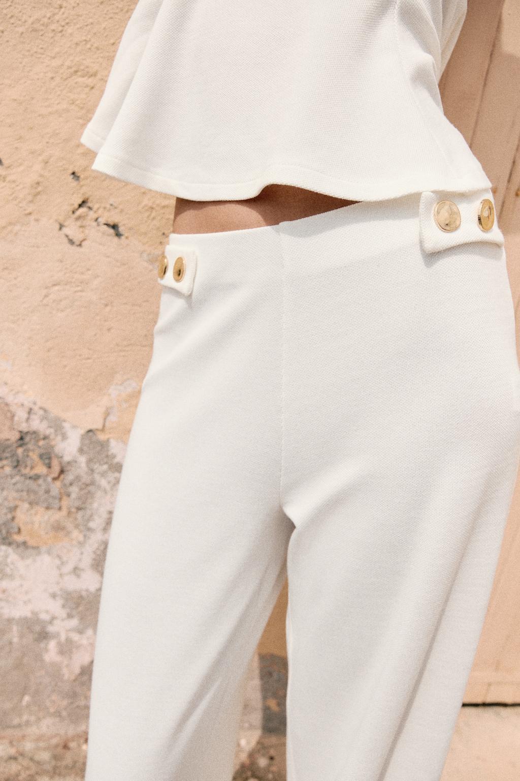 PIQU STRAIGHT LEG PANTS WITH BUTTONS - image 2