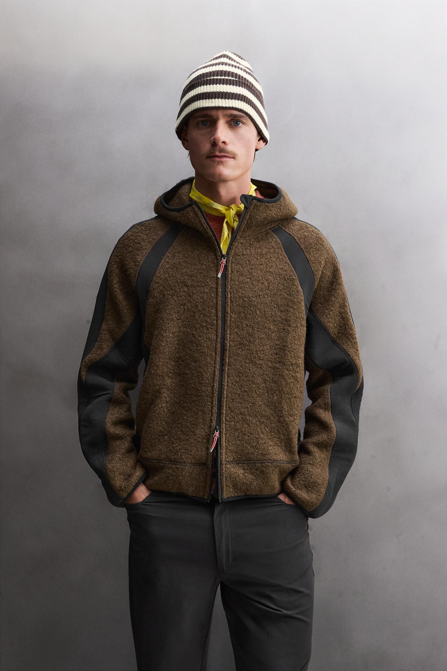 Мужская куртка Zara Color Block Combined Fleece, цвет: Коричневый синий — фото 2