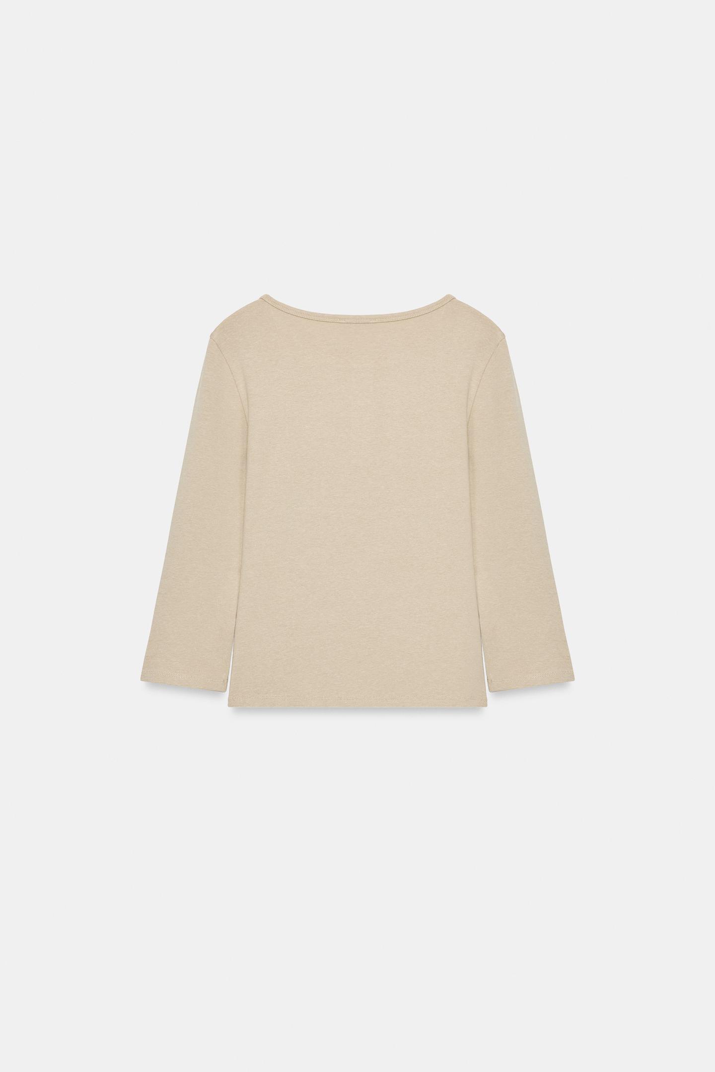 Женская футболка Zara Henley, цвет: Бежевый — фото 7